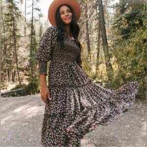 Ivy City Co Demi Black Floral Smocked Dress